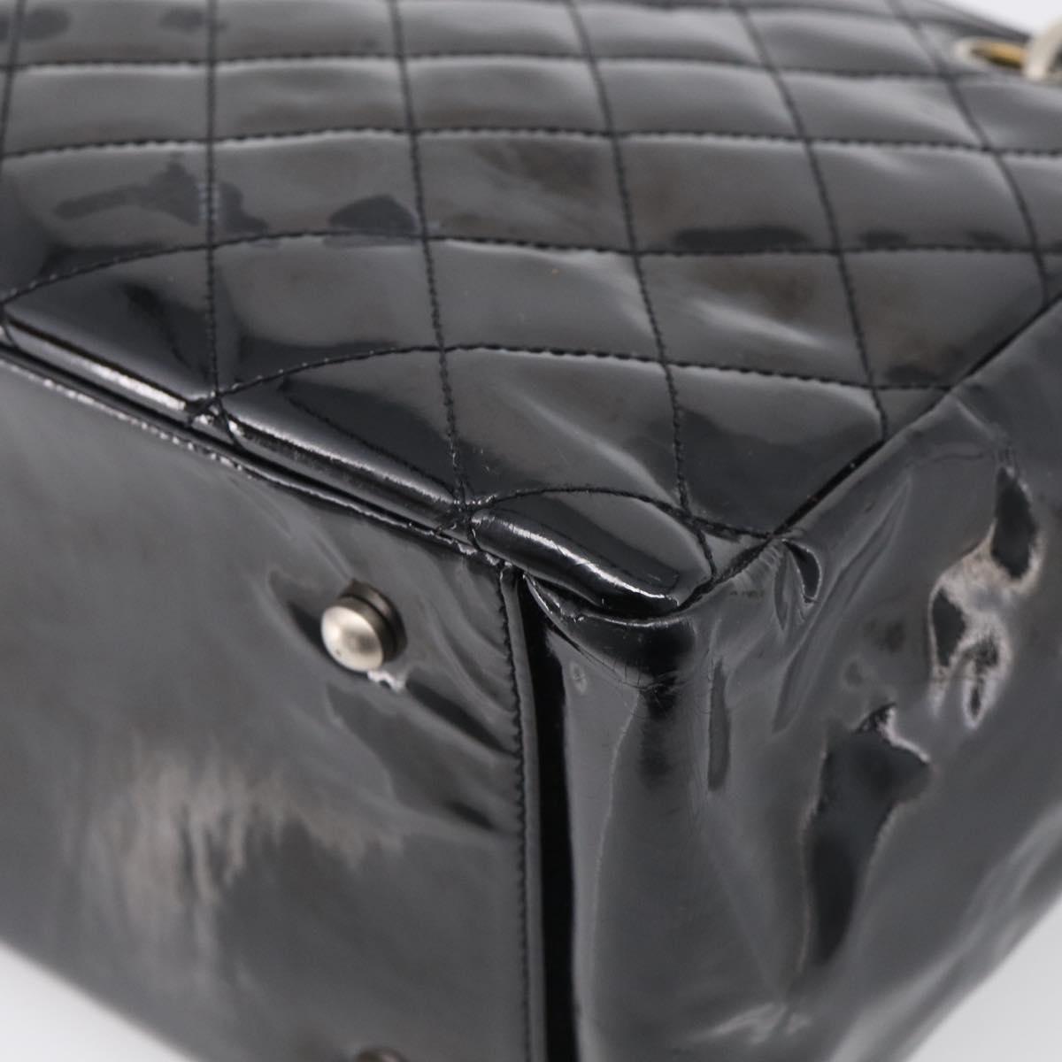 CHANEL Chain Matelasse Shoulder Bag Patent Leather Black Silver CC Auth bs38075