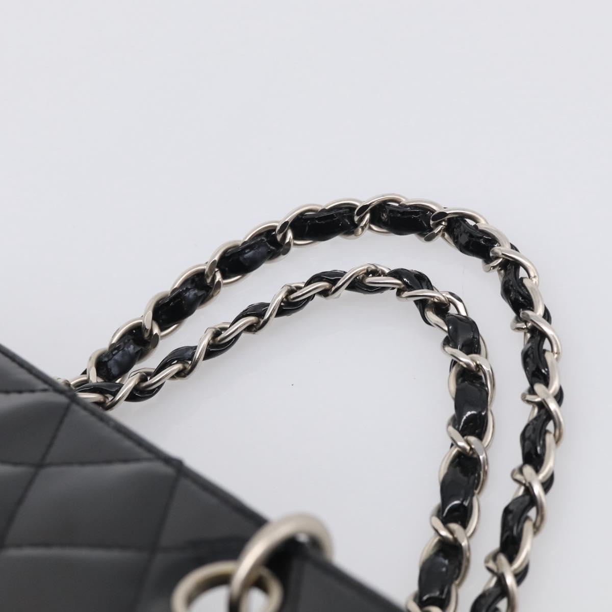 CHANEL Chain Matelasse Shoulder Bag Patent Leather Black Silver CC Auth bs38075