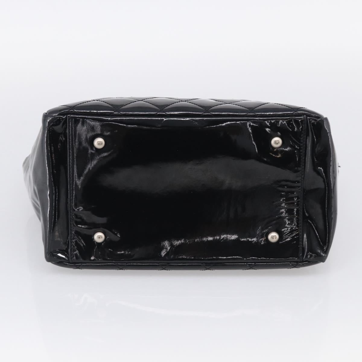 CHANEL Chain Matelasse Shoulder Bag Patent Leather Black Silver CC Auth bs38075