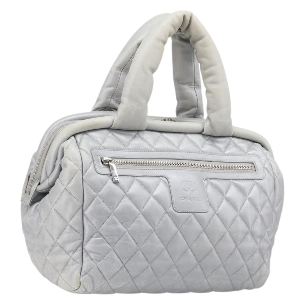 CHANEL Icon Line Cococoon Tote Bag Leather Silver CC Auth bs38077