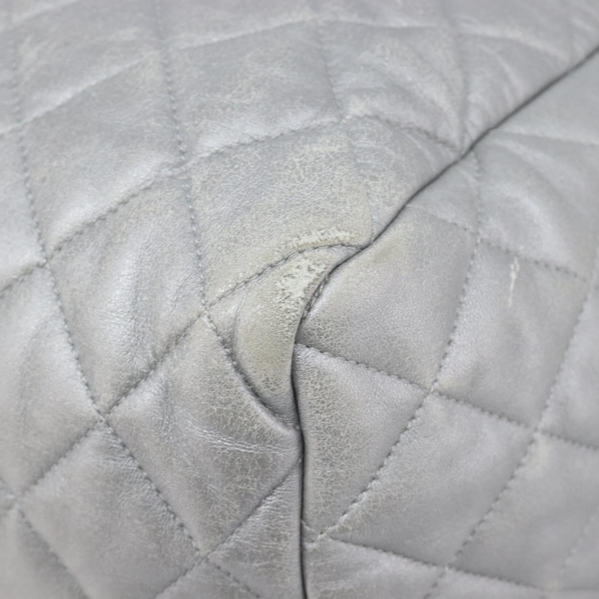 CHANEL Icon Line Cococoon Tote Bag Leather Silver CC Auth bs38077