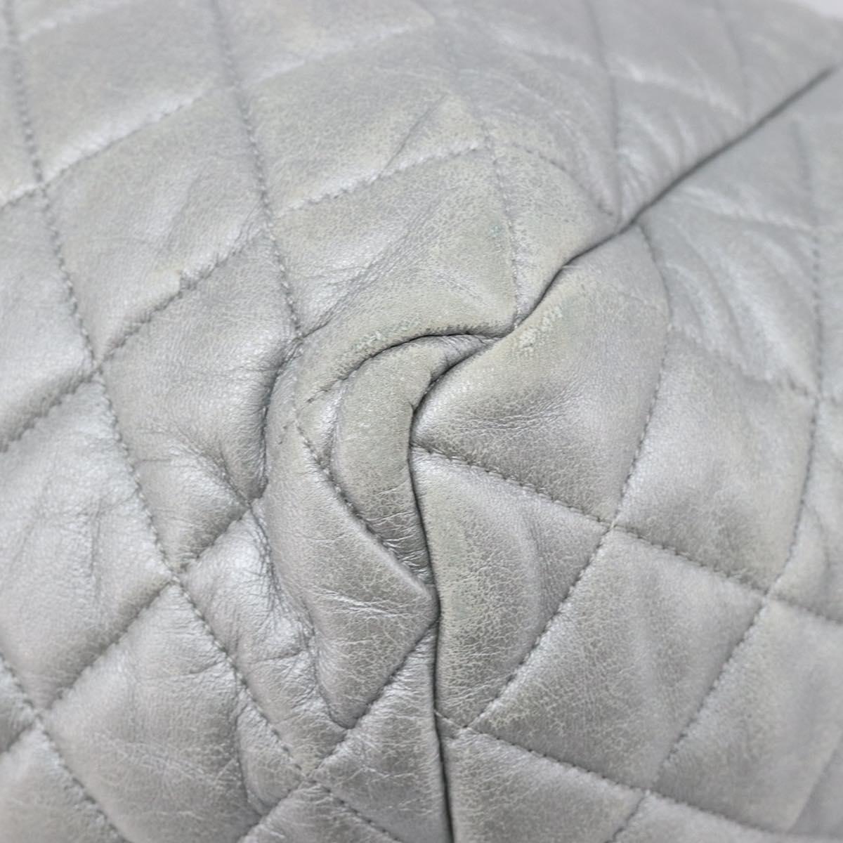 CHANEL Icon Line Cococoon Tote Bag Leather Silver CC Auth bs38077