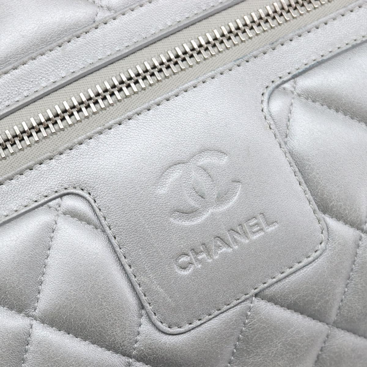 CHANEL Icon Line Cococoon Tote Bag Leather Silver CC Auth bs38077
