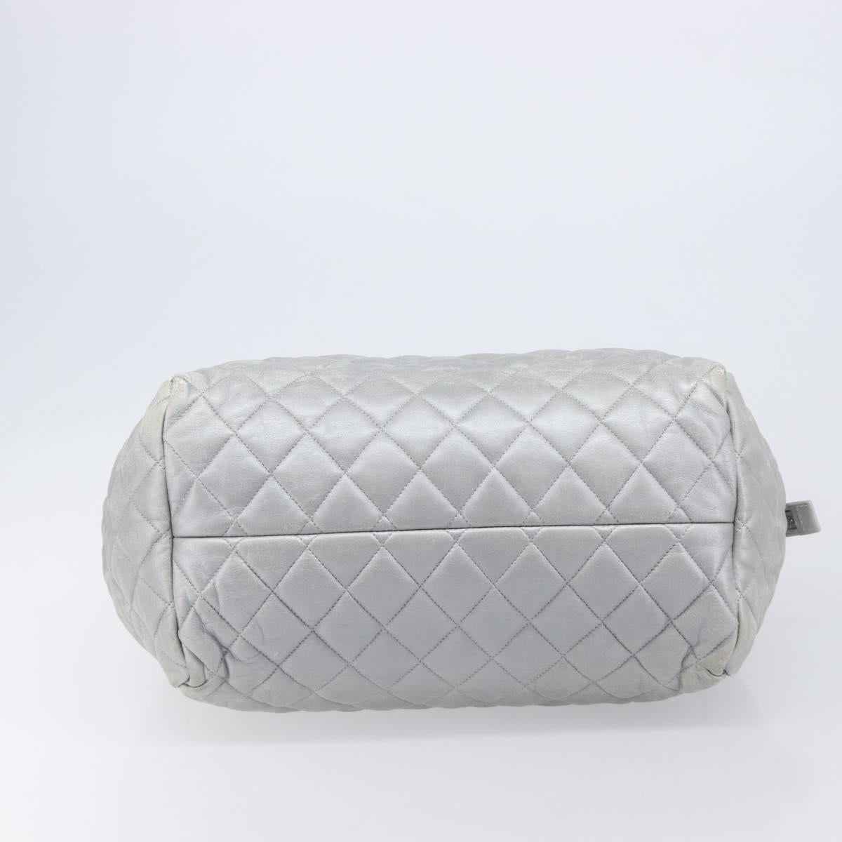 CHANEL Icon Line Cococoon Tote Bag Leather Silver CC Auth bs38077