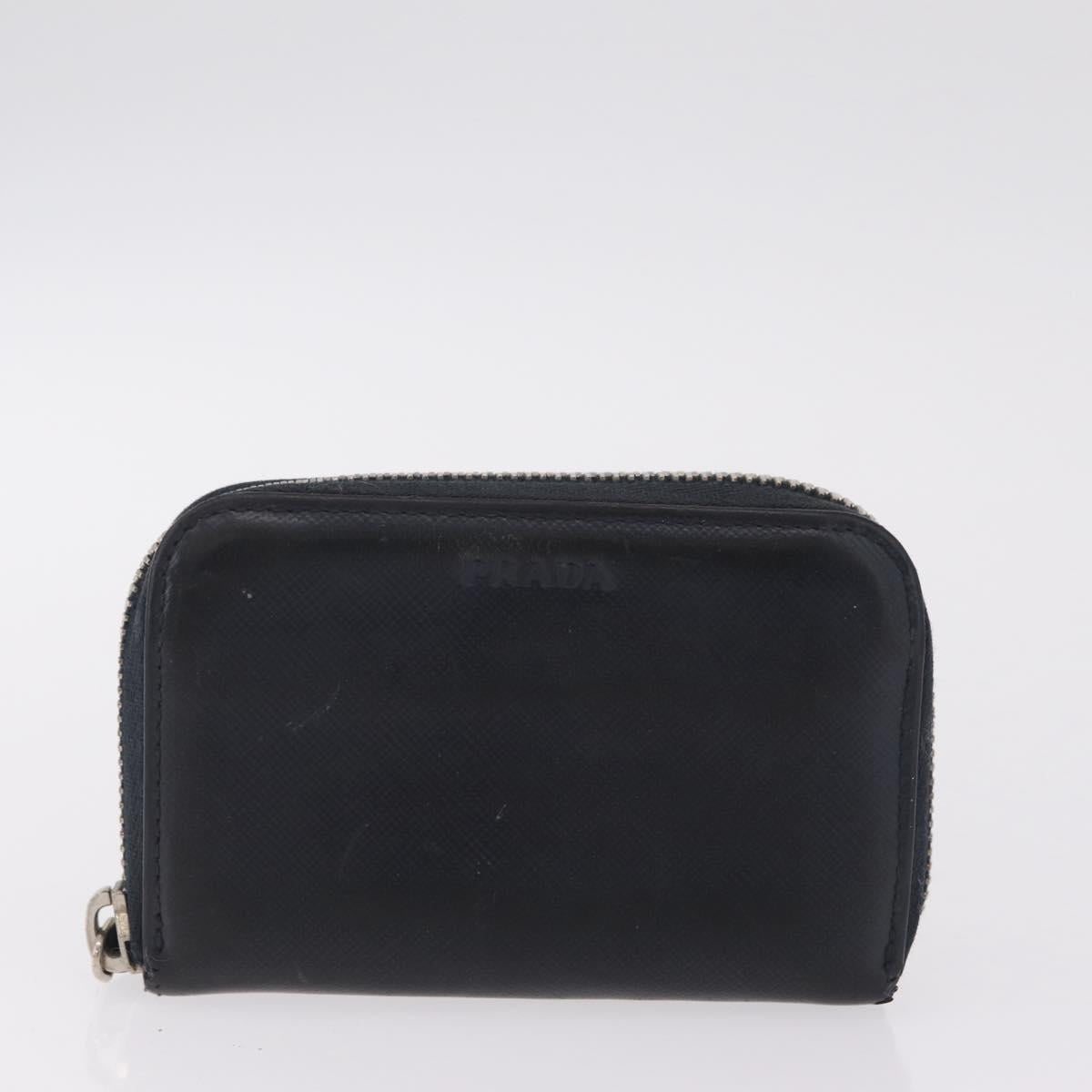 PRADA Wallet Leather 2 Set Black Blue Auth bs38081