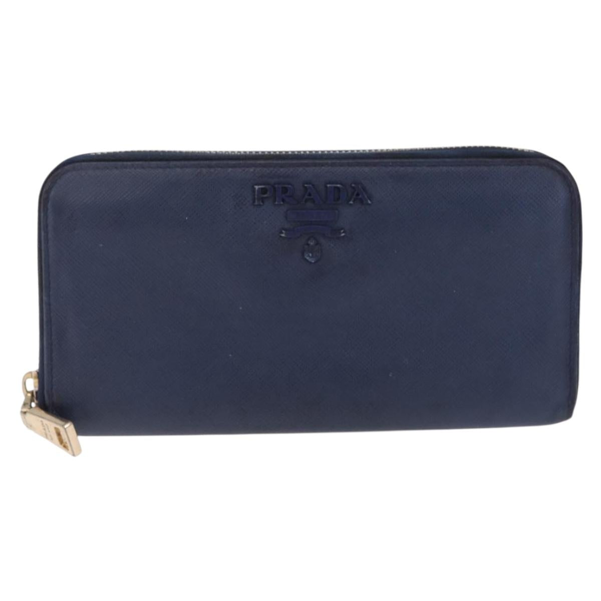 PRADA Wallet Leather 2 Set Black Blue Auth bs38081