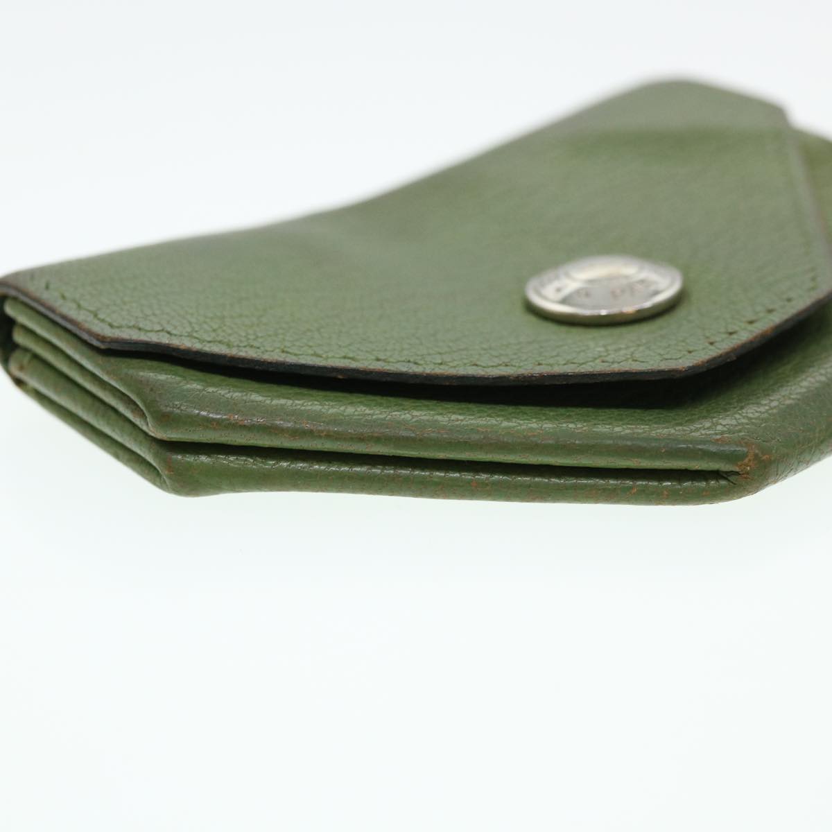 HERMES Le Van Cator Coin Purse Leather Green Auth bs4656