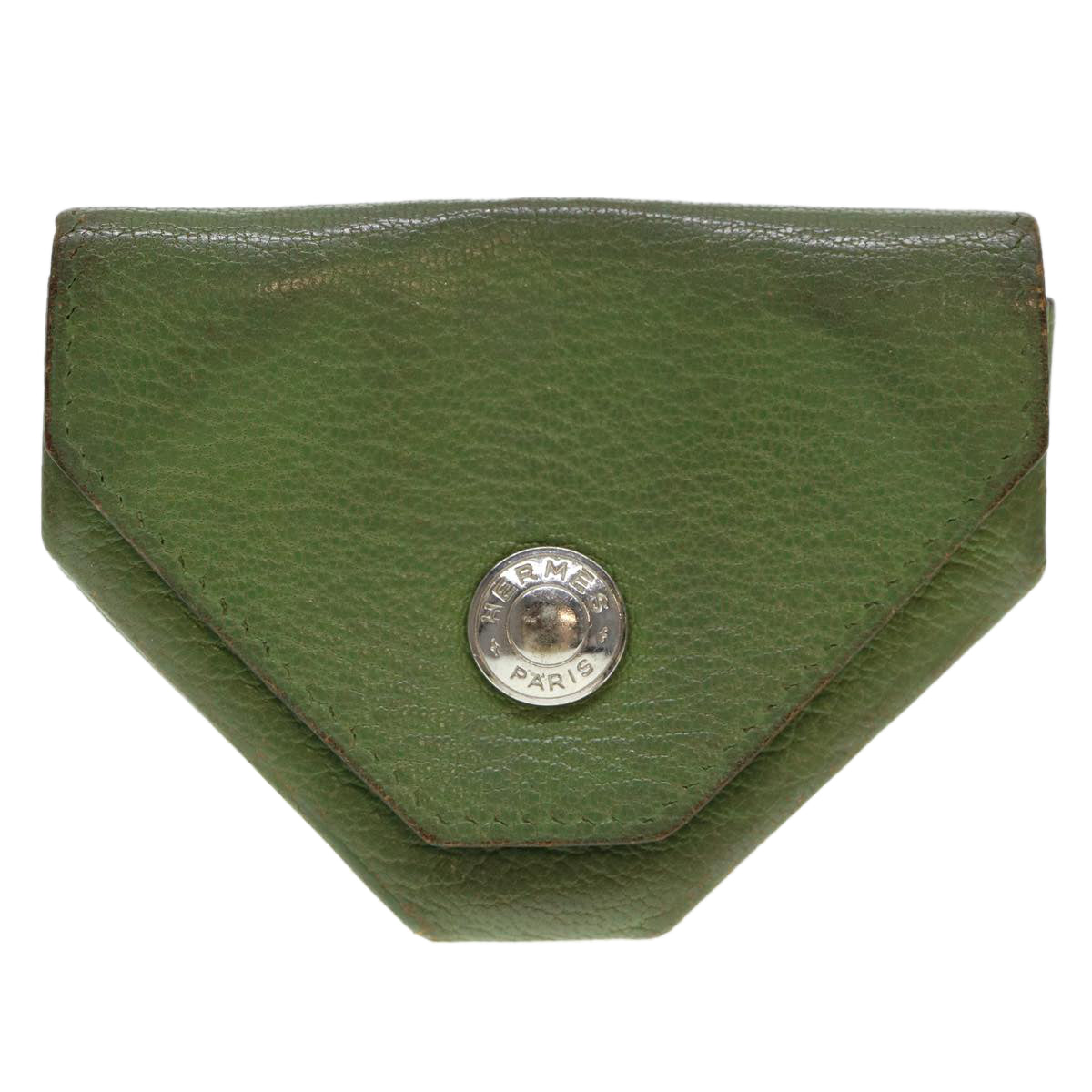 HERMES Le Van Cator Coin Purse Leather Green Auth bs4656