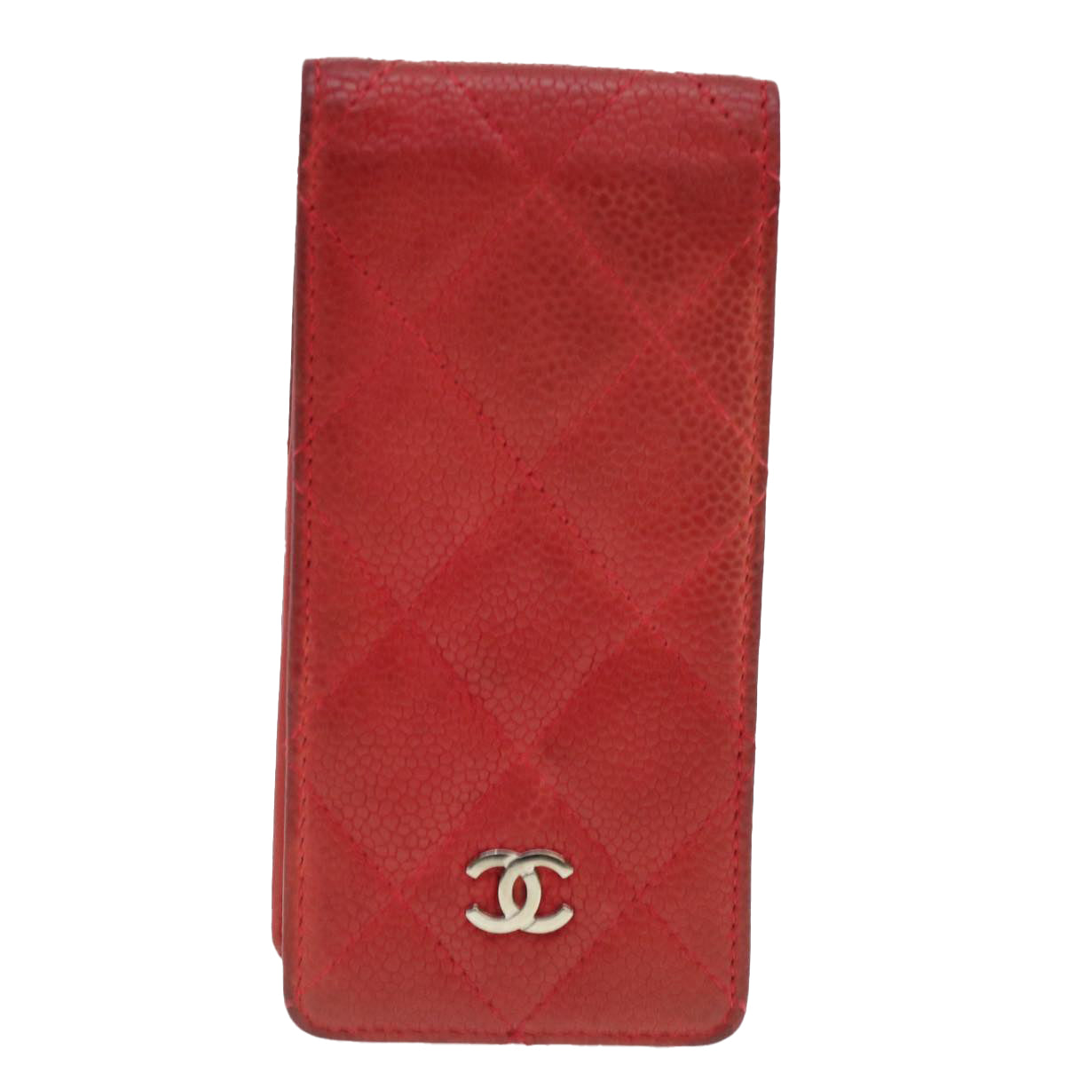 CHANEL iPhone 5 Case Caviar Skin Red CC Auth bs4706