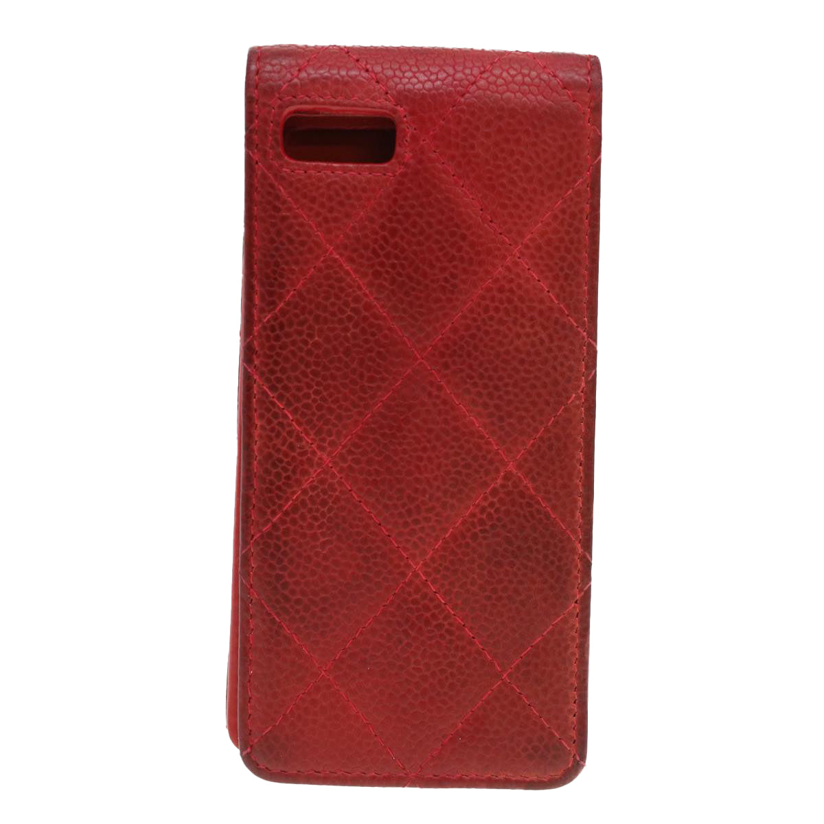 CHANEL iPhone 5 Case Caviar Skin Red CC Auth bs4706