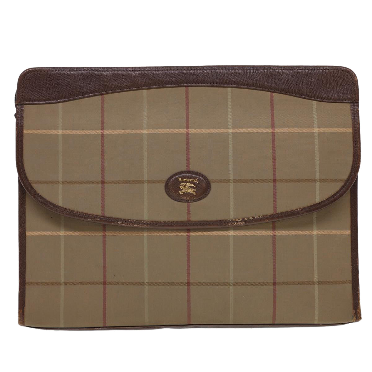 Burberrys Nova Check Clutch Bag Nylon Beige Auth bs4852