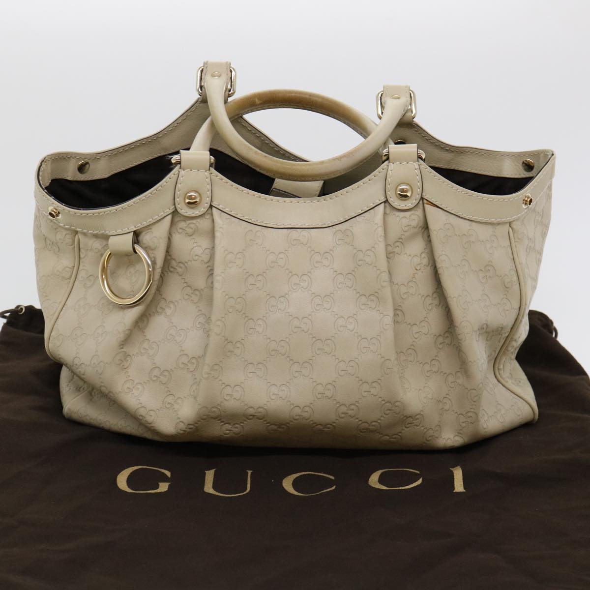 GUCCI Guccissima GG Tote Bag Leather Beige 211944 Auth bs4876