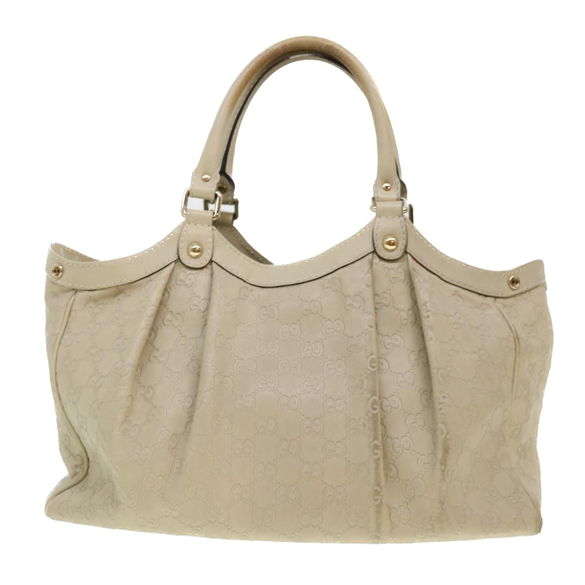 GUCCI Guccissima GG Tote Bag Leather Beige 211944 Auth bs4876