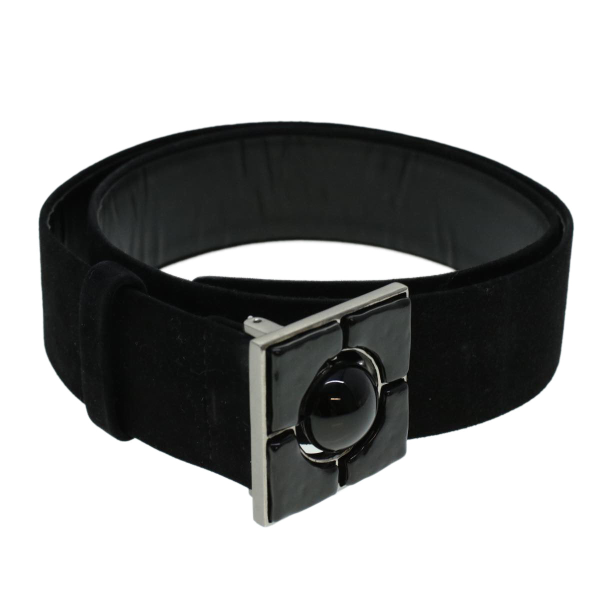 CHANEL Belt Suede 39.4"""" Black CC Auth bs5130