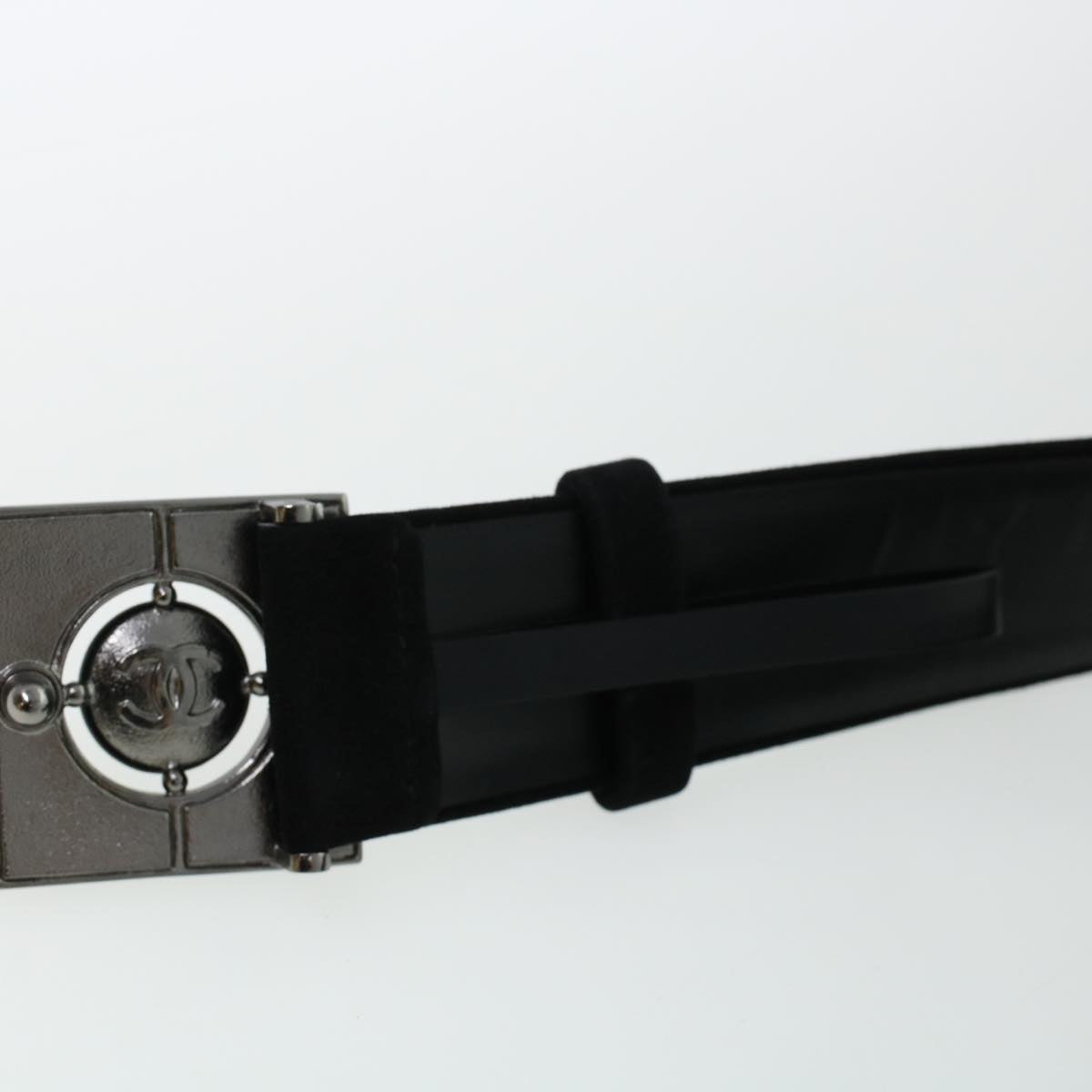 CHANEL Belt Suede 39.4"""" Black CC Auth bs5130