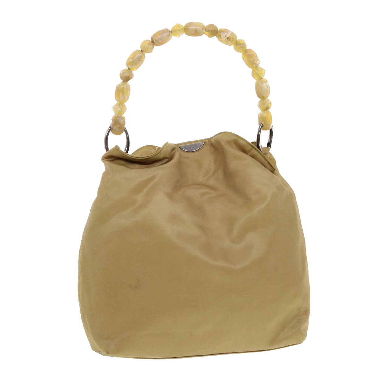 Christian Dior Maris Pearl Shoulder Bag Nylon Beige Auth bs5278