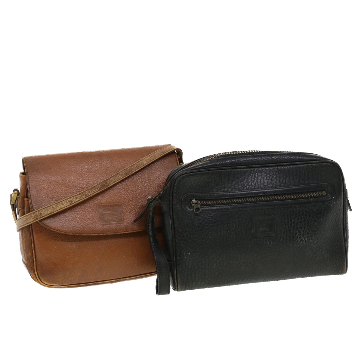 Burberrys Clutch Shoulder Bag Leather 2Set Black Brown Auth bs5344