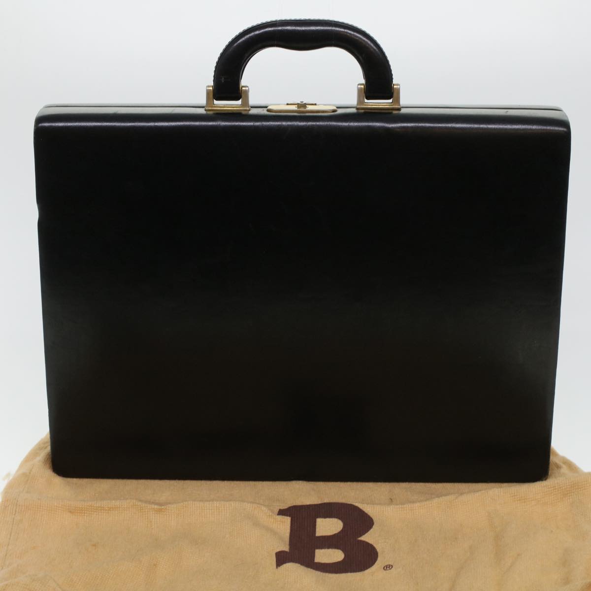 BALLY Business Bag Leather Black Auth bs5470