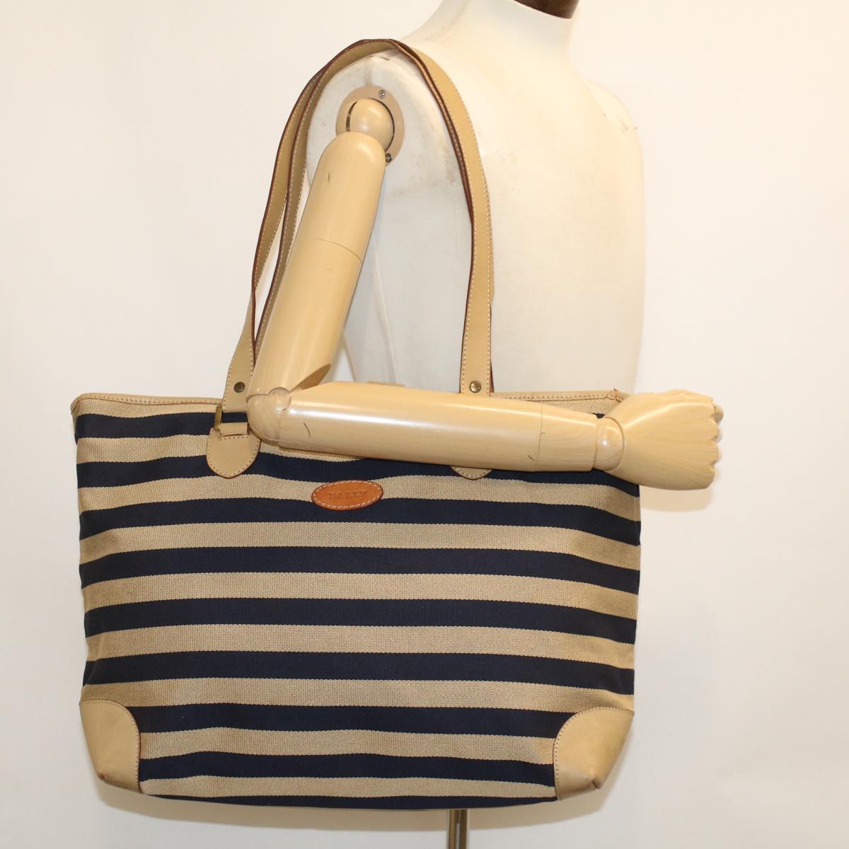 BALLY Tote Bag Canvas Beige Auth bs5502