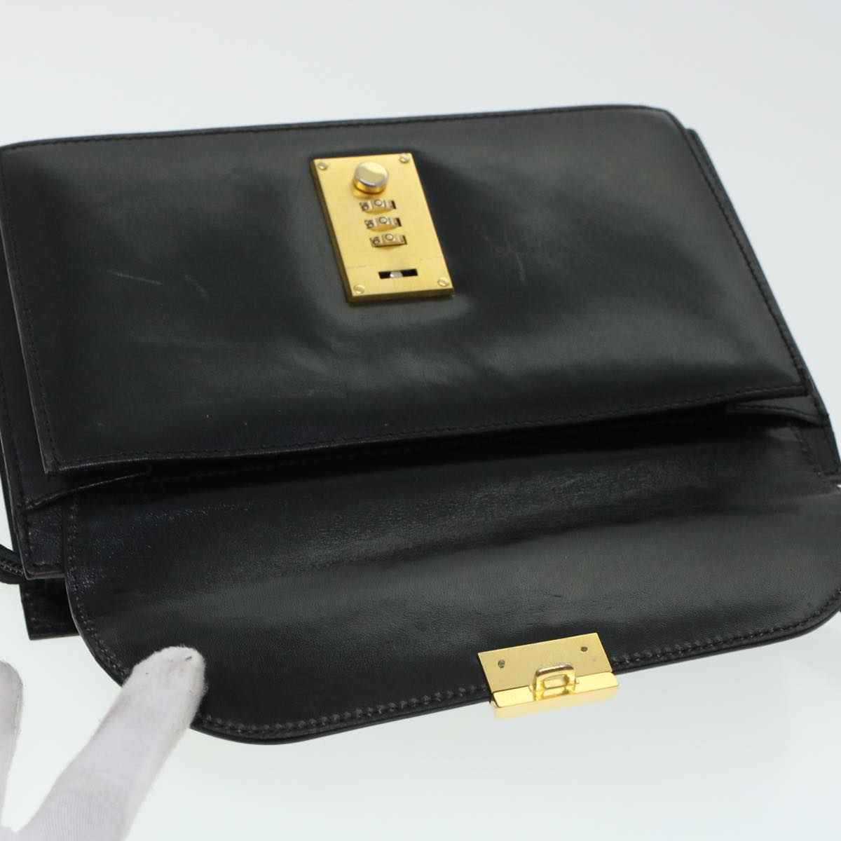 BALLY Shoulder Clutch Bag Leather 2Set Black Auth bs5759