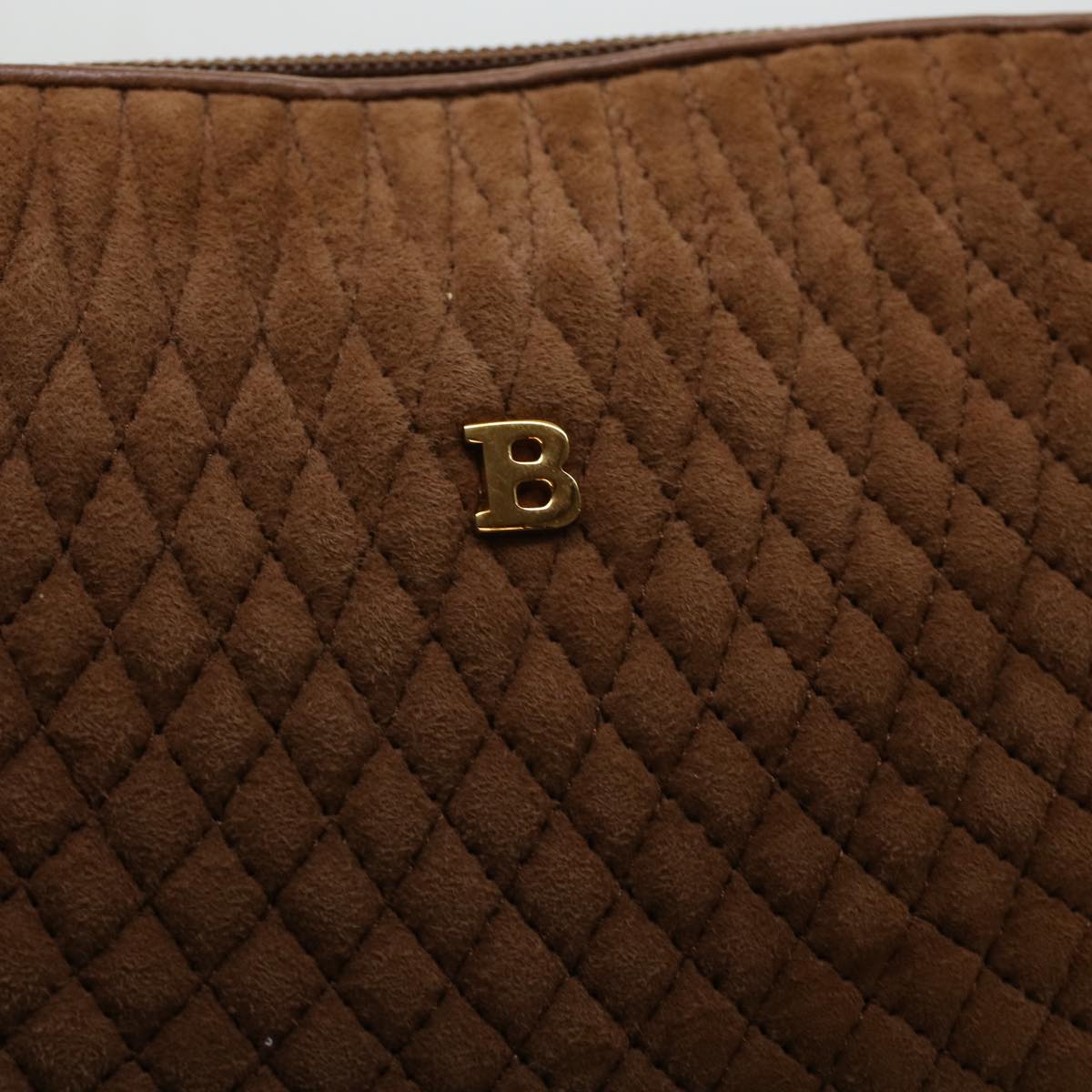 BALLY Quilted Fringe Shoulder Bag Suede Brown Auth bs5808