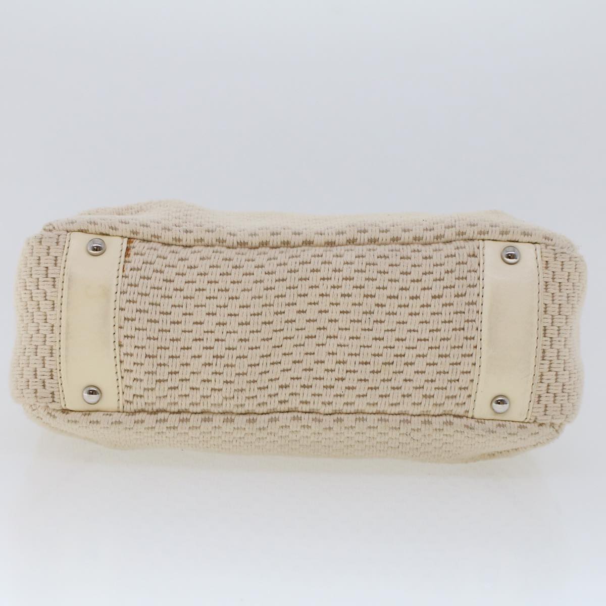 CHANEL Shoulder Bag Canvas Leather White CC Auth bs6137