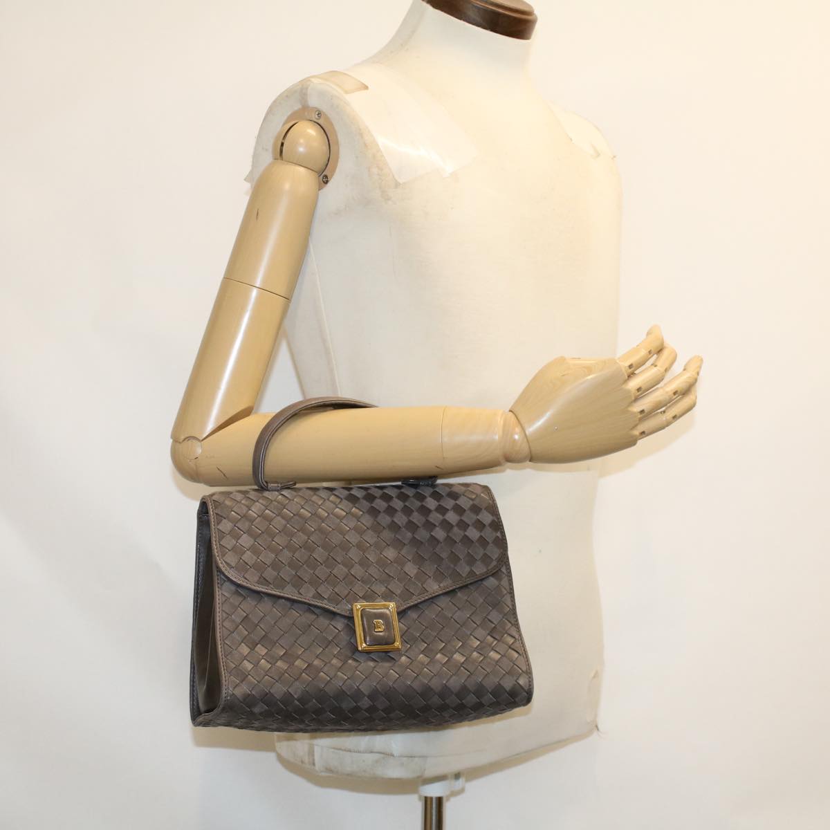 BALLY Hand Bag Leather Gray Auth bs6229