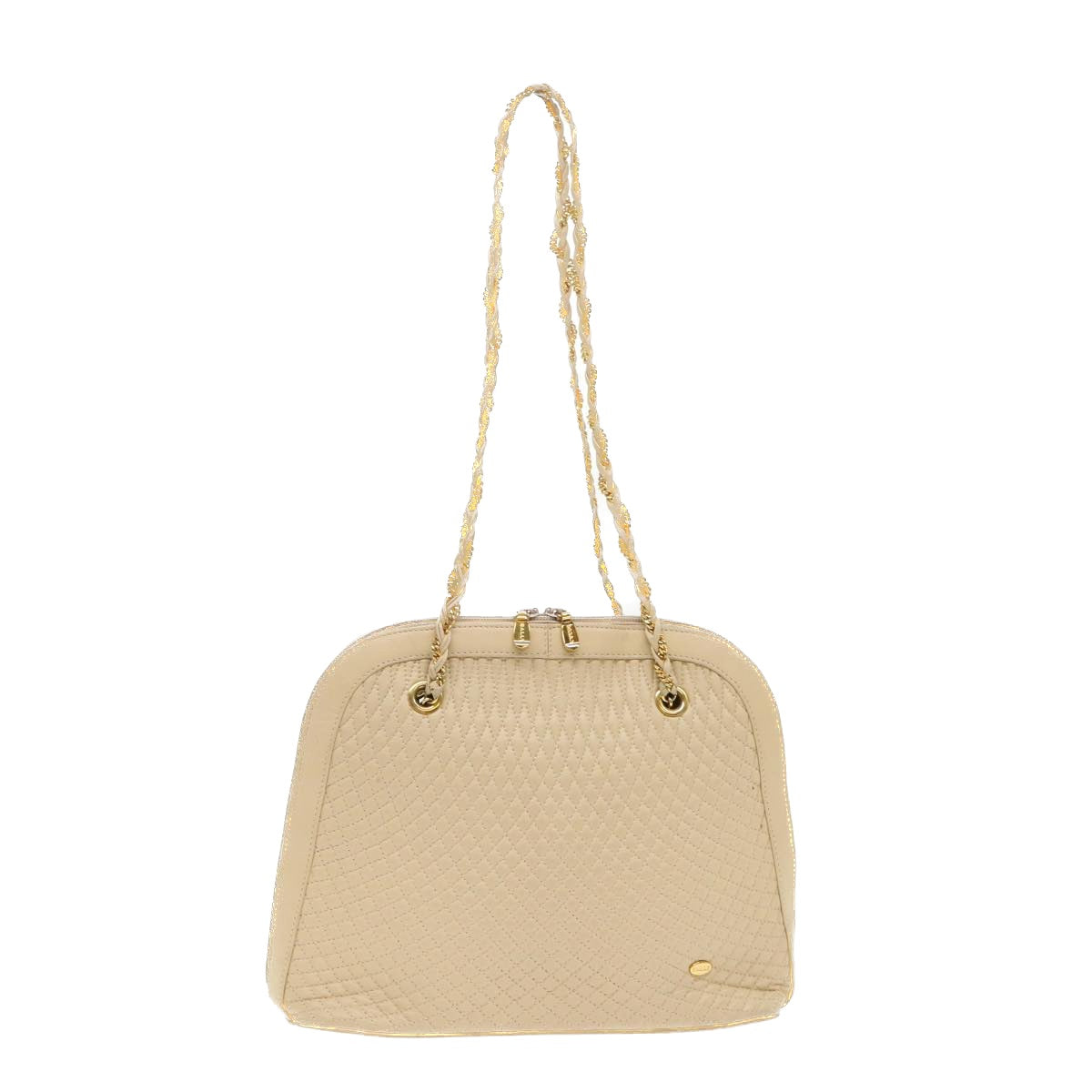 BALLY Chain Shoulder Bag Leather Beige Auth bs6384