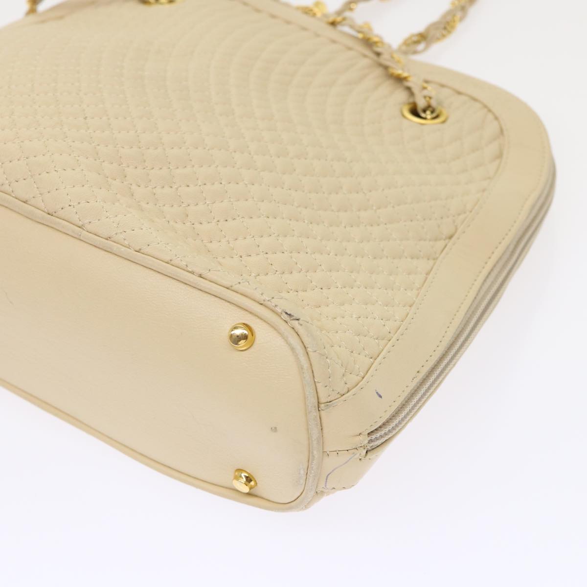 BALLY Chain Shoulder Bag Leather Beige Auth bs6384