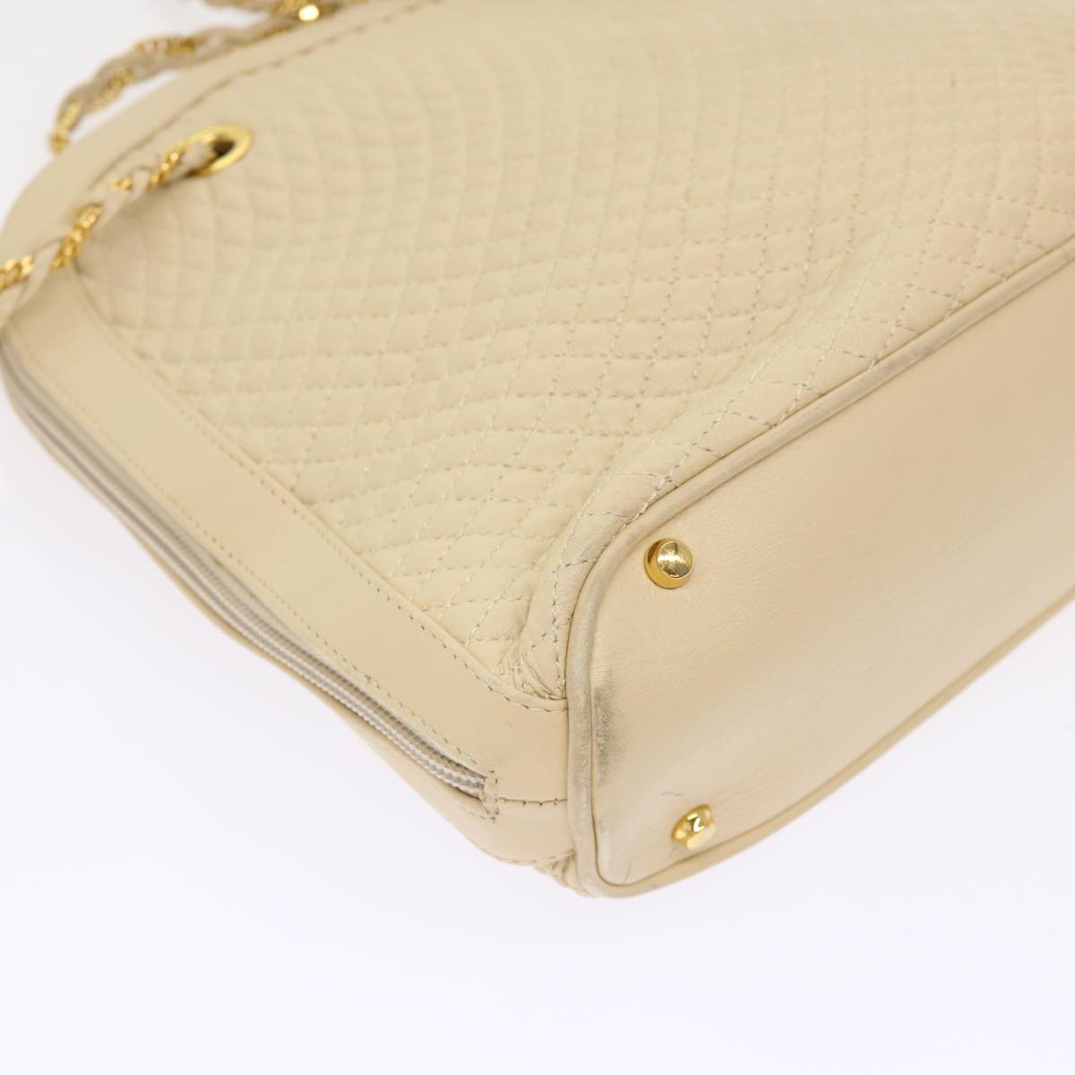 BALLY Chain Shoulder Bag Leather Beige Auth bs6384