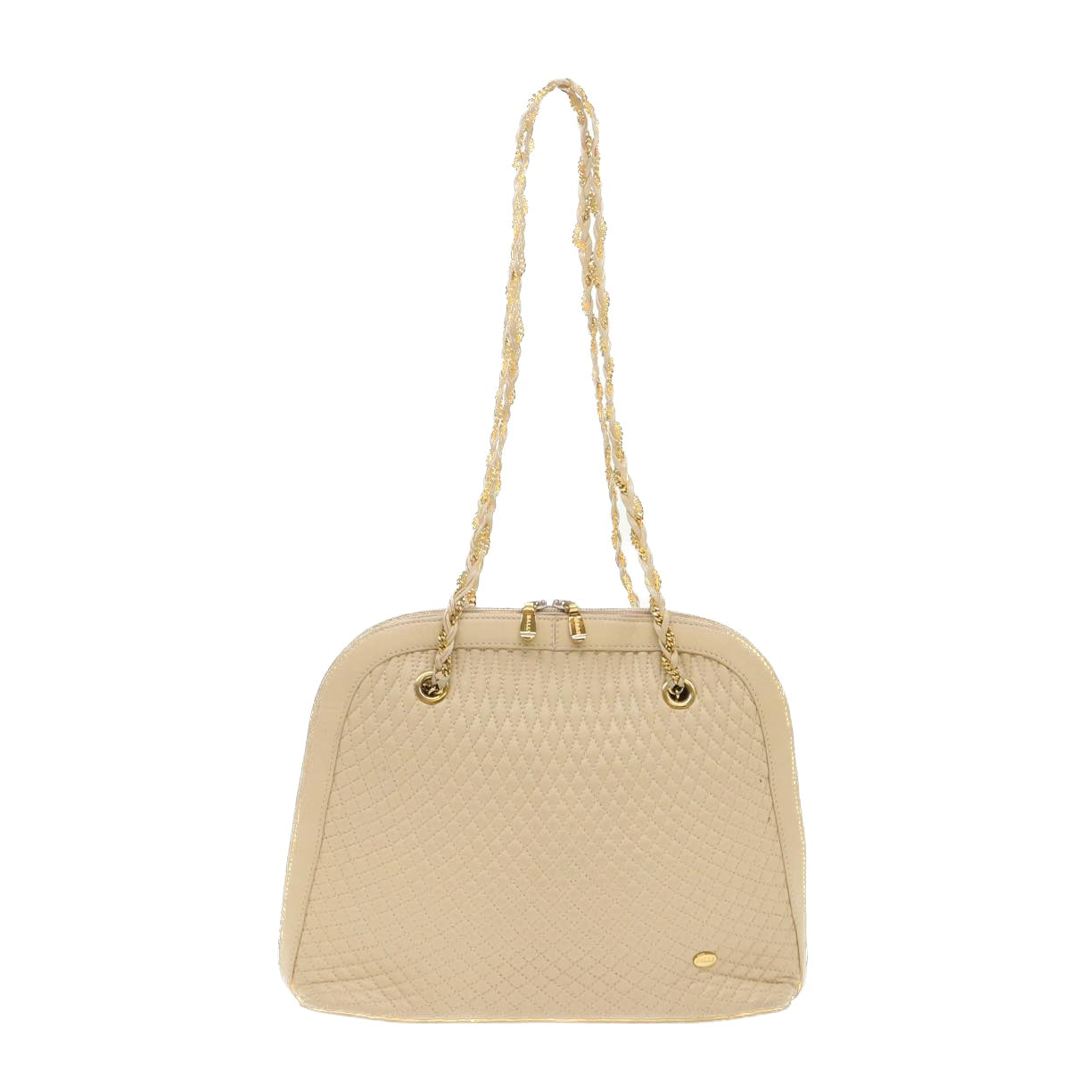 BALLY Chain Shoulder Bag Leather Beige Auth bs6384