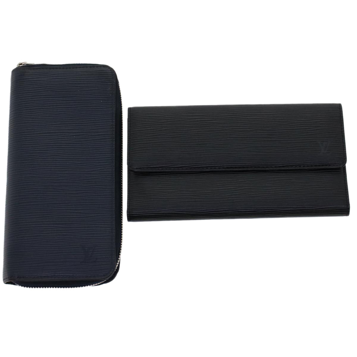 LOUIS VUITTON Epi Long Wallet 2Set Black Navy LV Auth bs6412