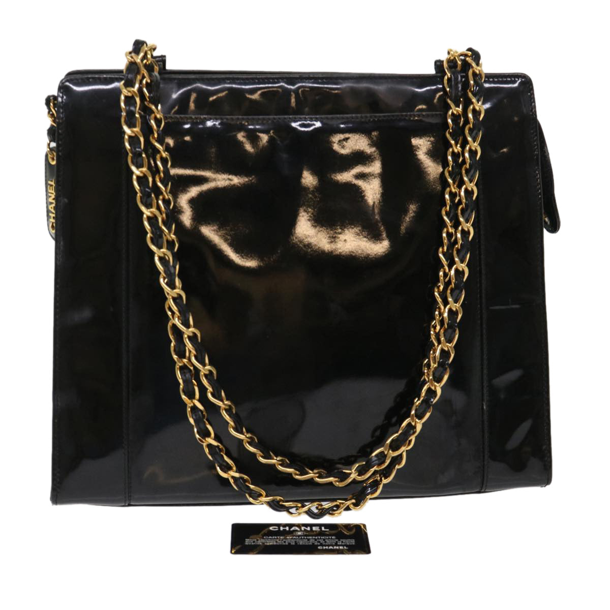 CHANEL Chain Shoulder Bag Patent leather Black CC Auth bs6435