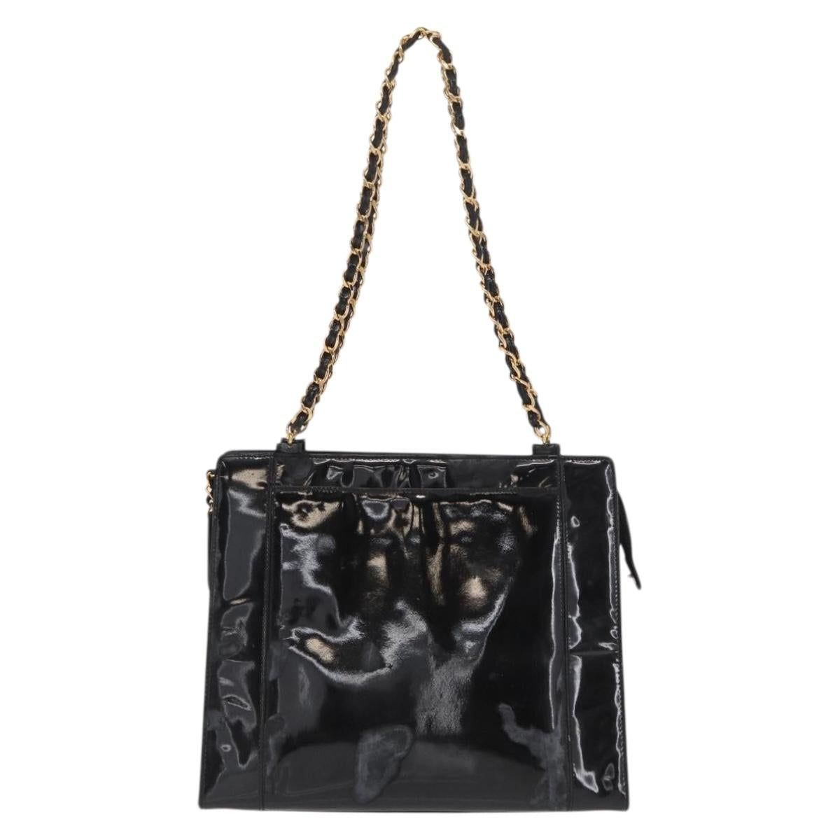 CHANEL Chain Shoulder Bag Patent leather Black CC Auth bs6435