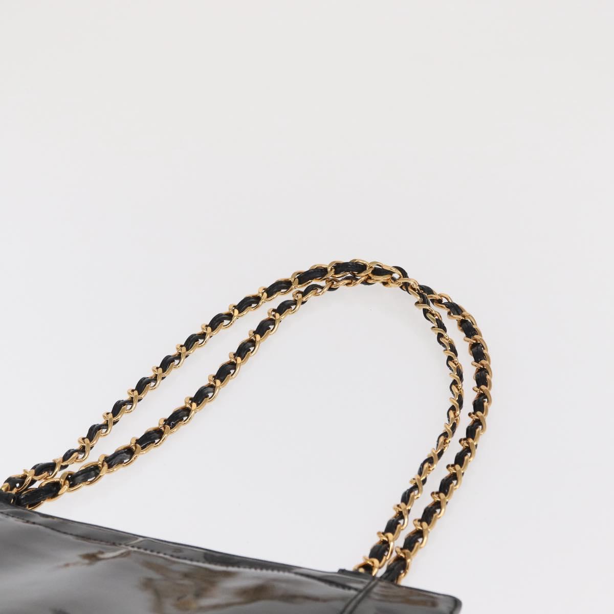 CHANEL Chain Shoulder Bag Patent leather Black CC Auth bs6435