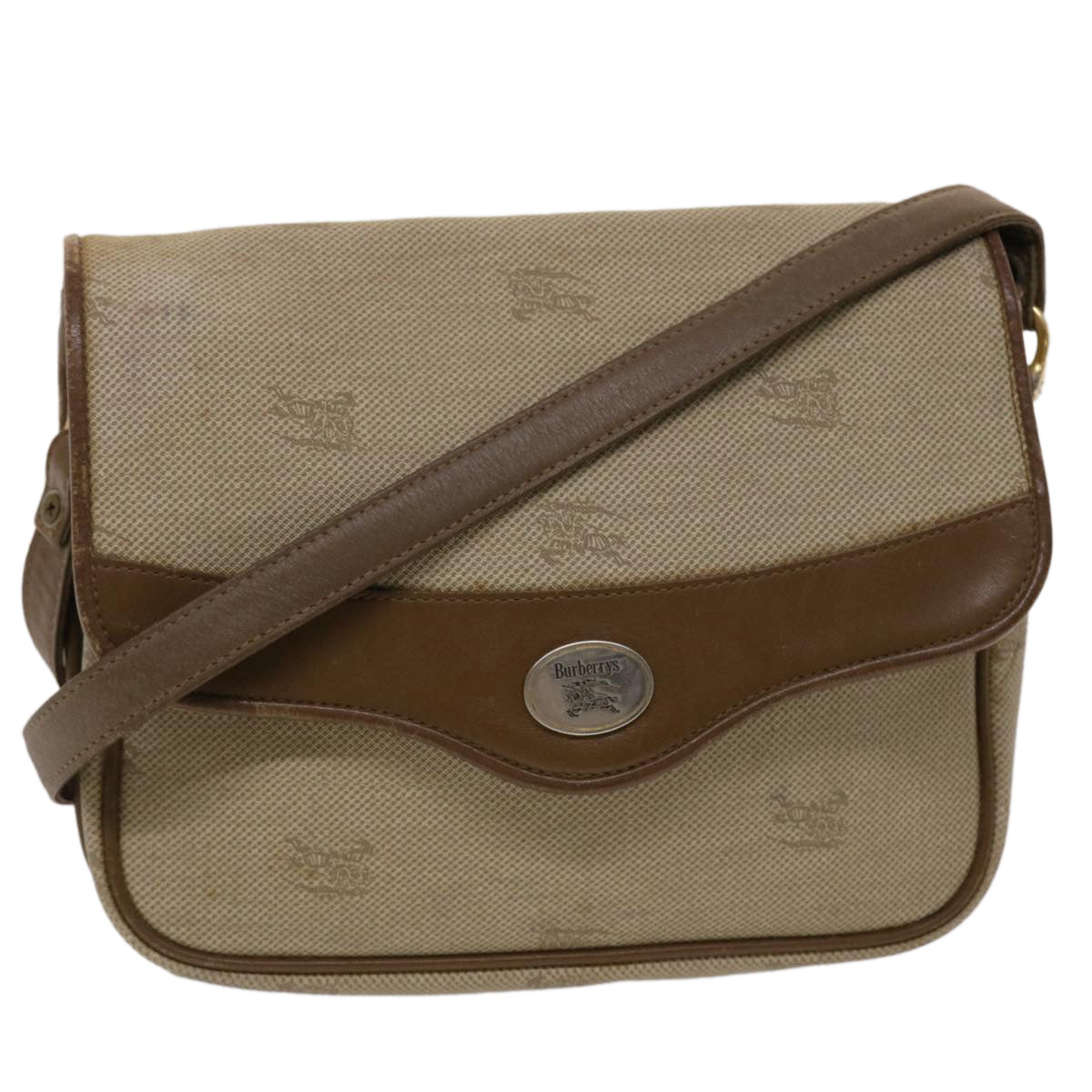 Burberrys Shoulder Bag Nylon Leather Beige Auth bs6450