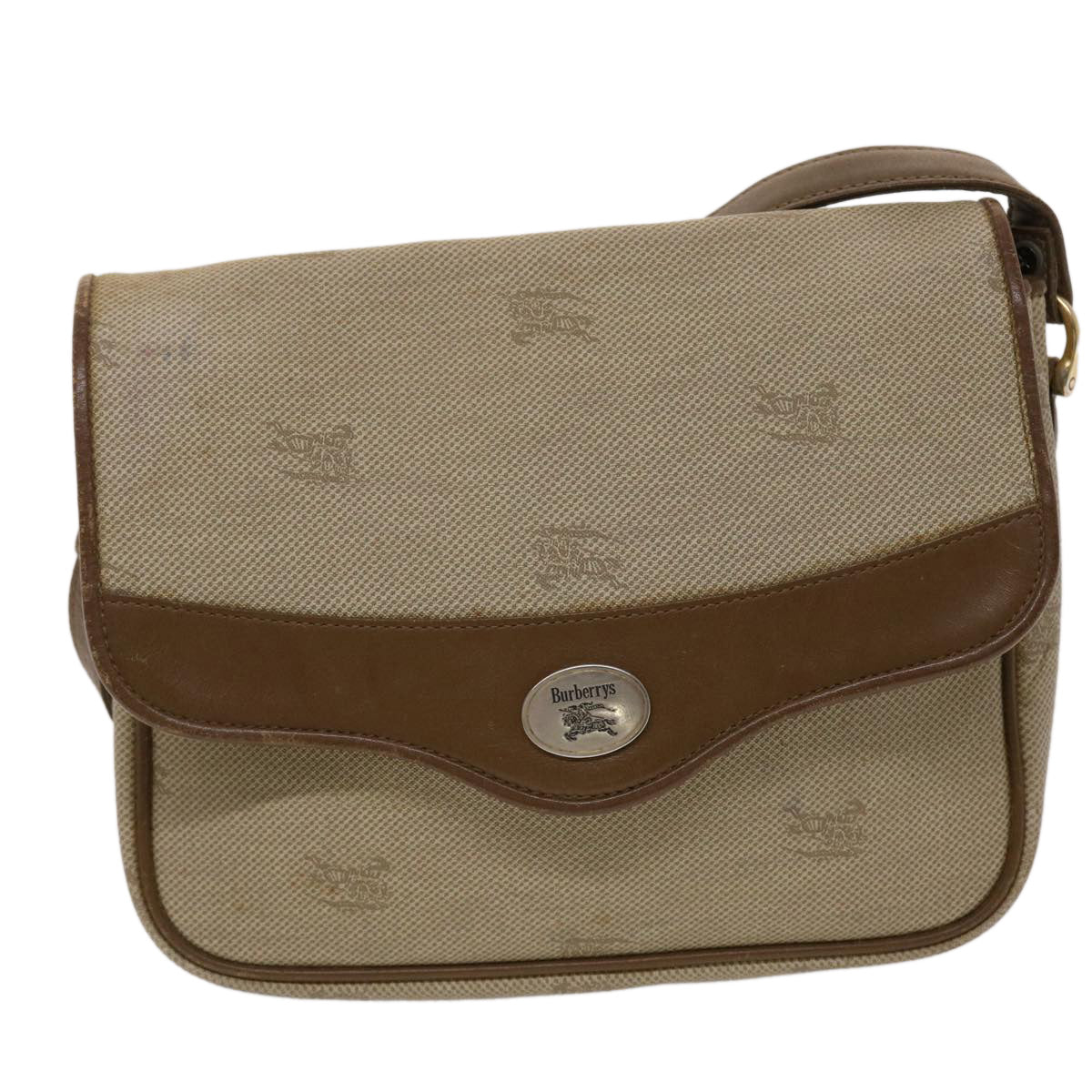 Burberrys Shoulder Bag Nylon Leather Beige Auth bs6450