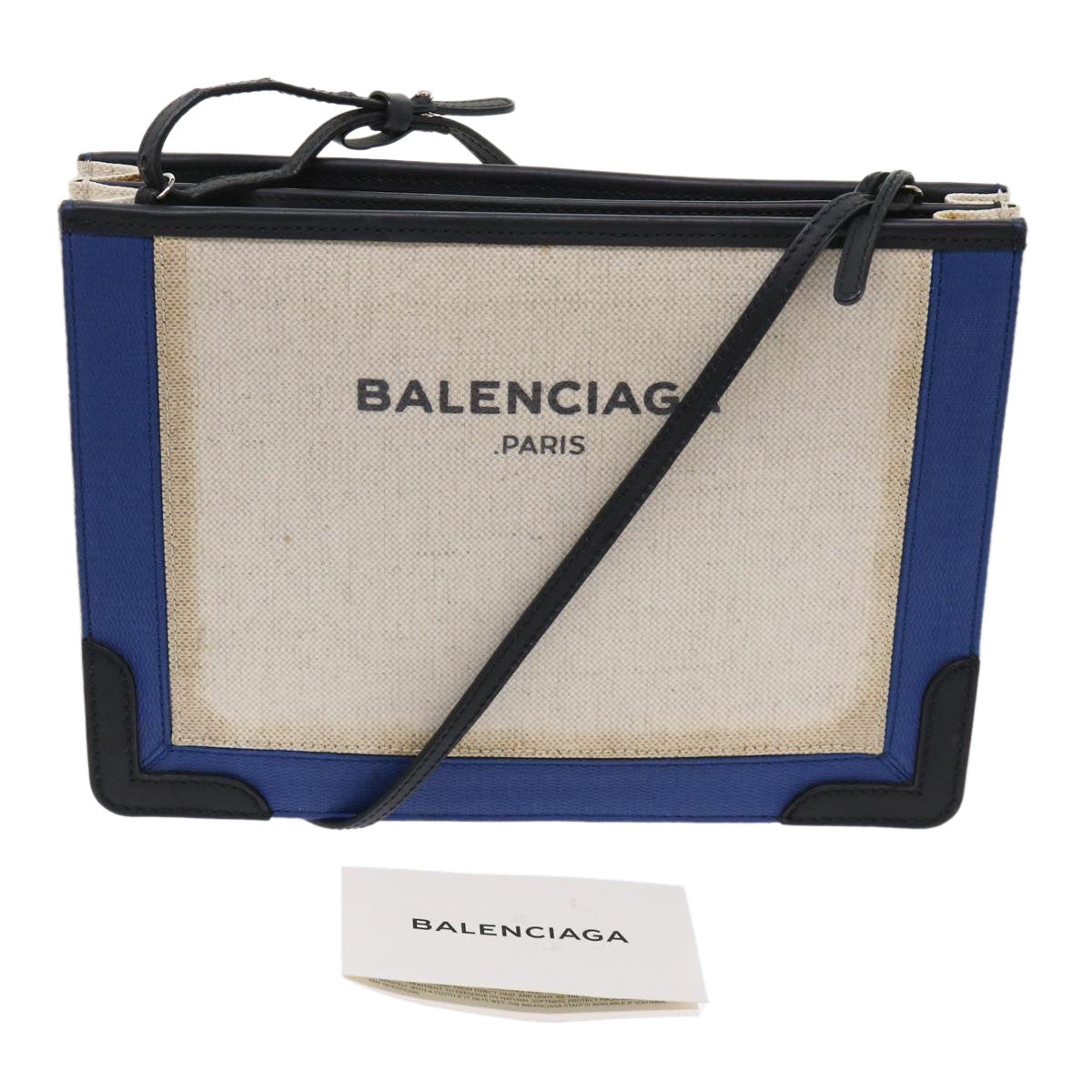 BALENCIAGA Navy Pochette Shoulder Bag Coated Canvas White 339937 Auth bs6468