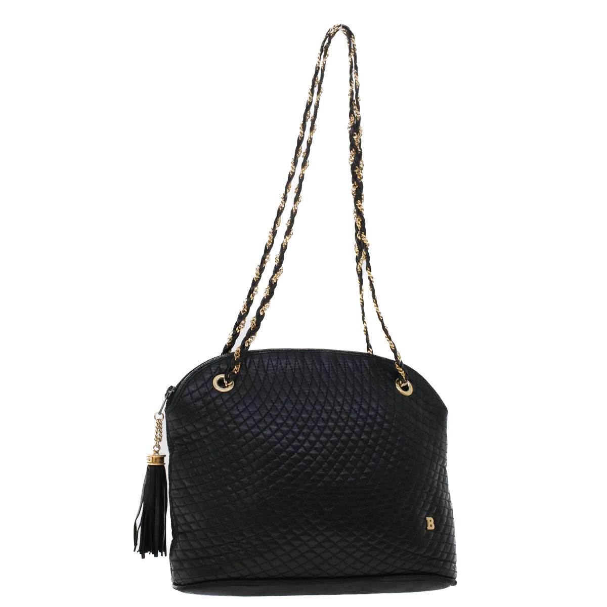 BALLY Chain Shoulder Bag Leather Black Auth bs6487