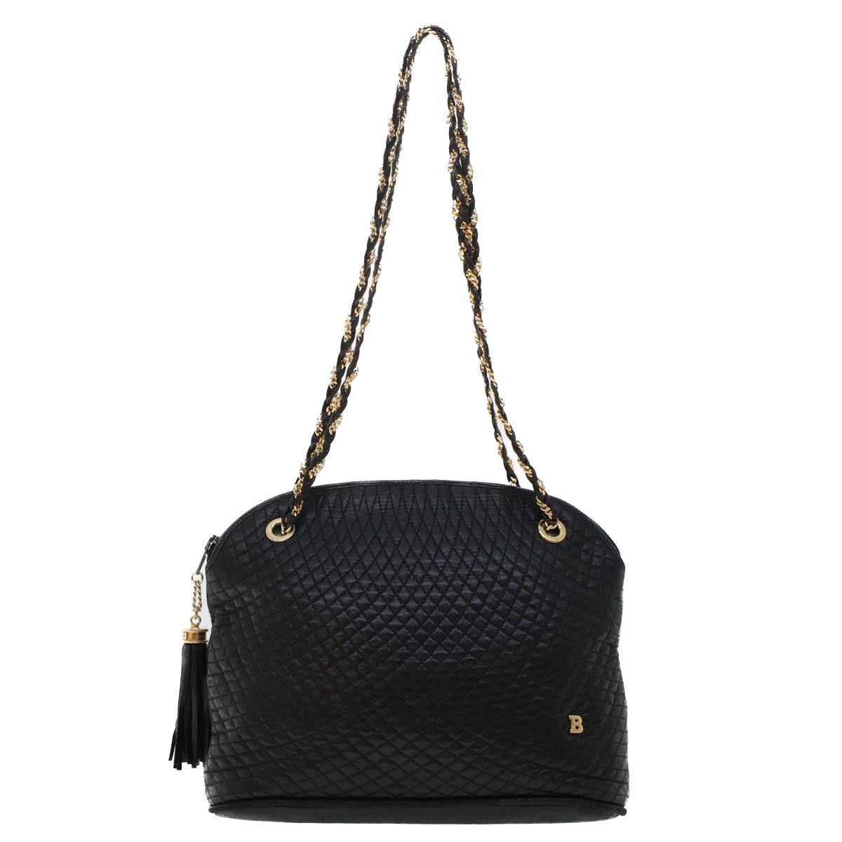 BALLY Chain Shoulder Bag Leather Black Auth bs6487