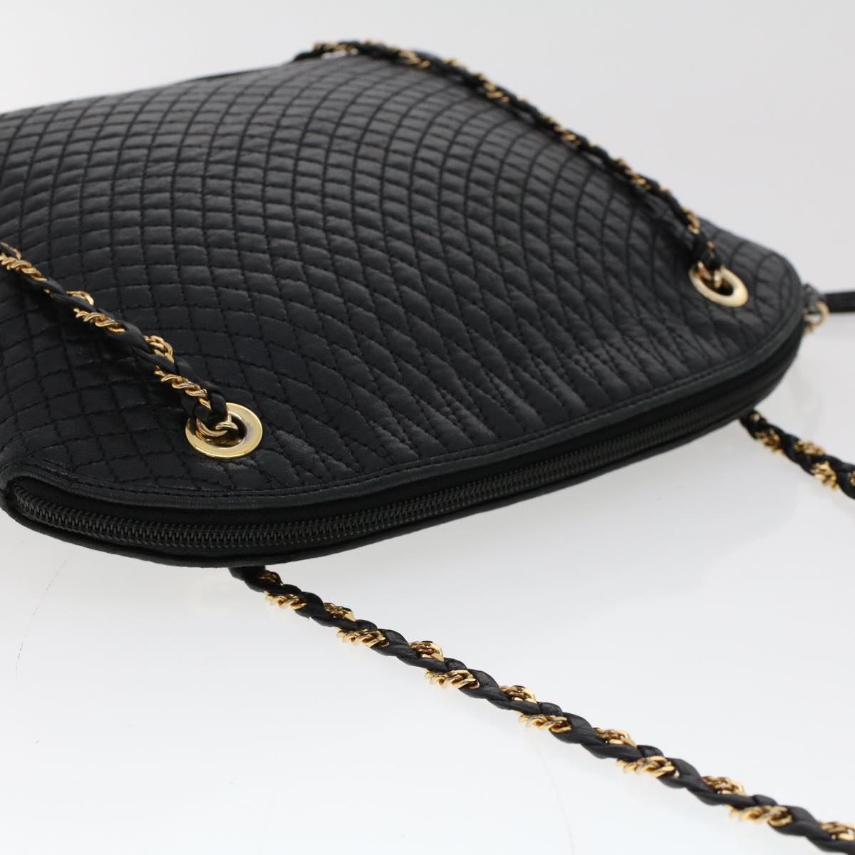 BALLY Chain Shoulder Bag Leather Black Auth bs6487