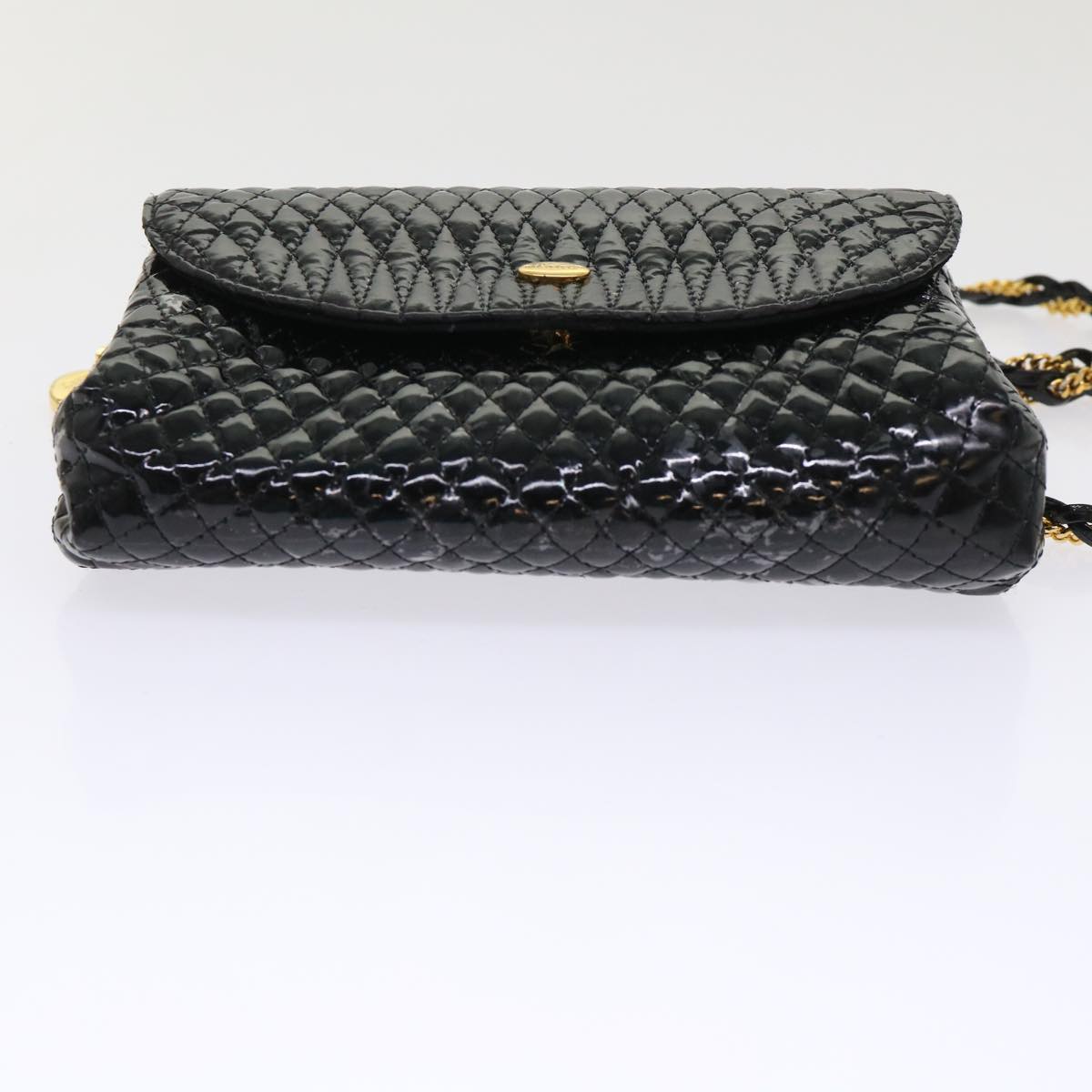 BALLY Chain Shoulder Bag Patent leather Black Auth bs6729