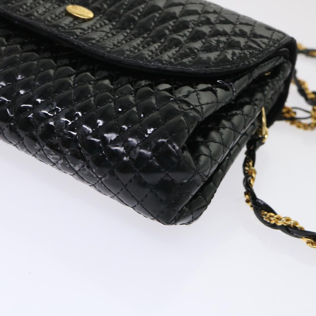 BALLY Chain Shoulder Bag Patent leather Black Auth bs6729