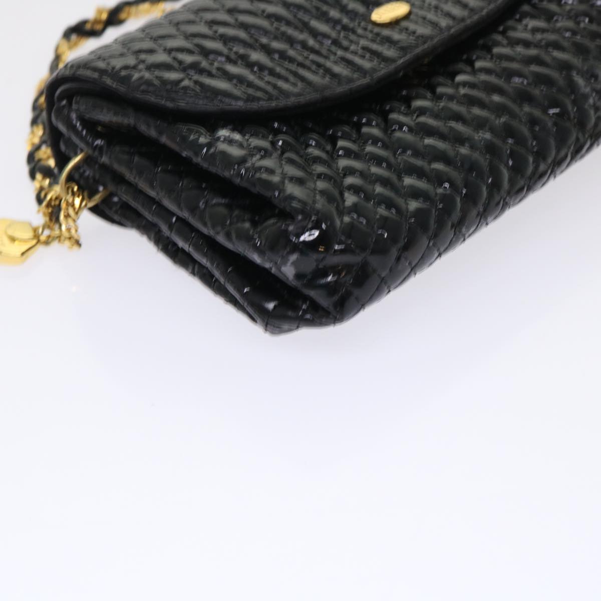 BALLY Chain Shoulder Bag Patent leather Black Auth bs6729