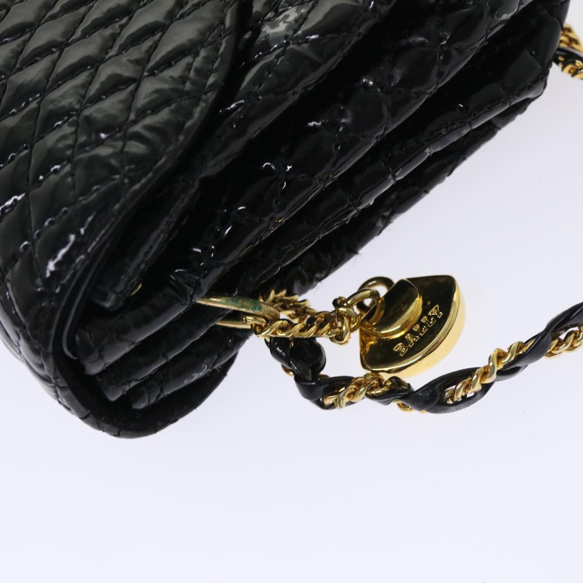 BALLY Chain Shoulder Bag Patent leather Black Auth bs6729