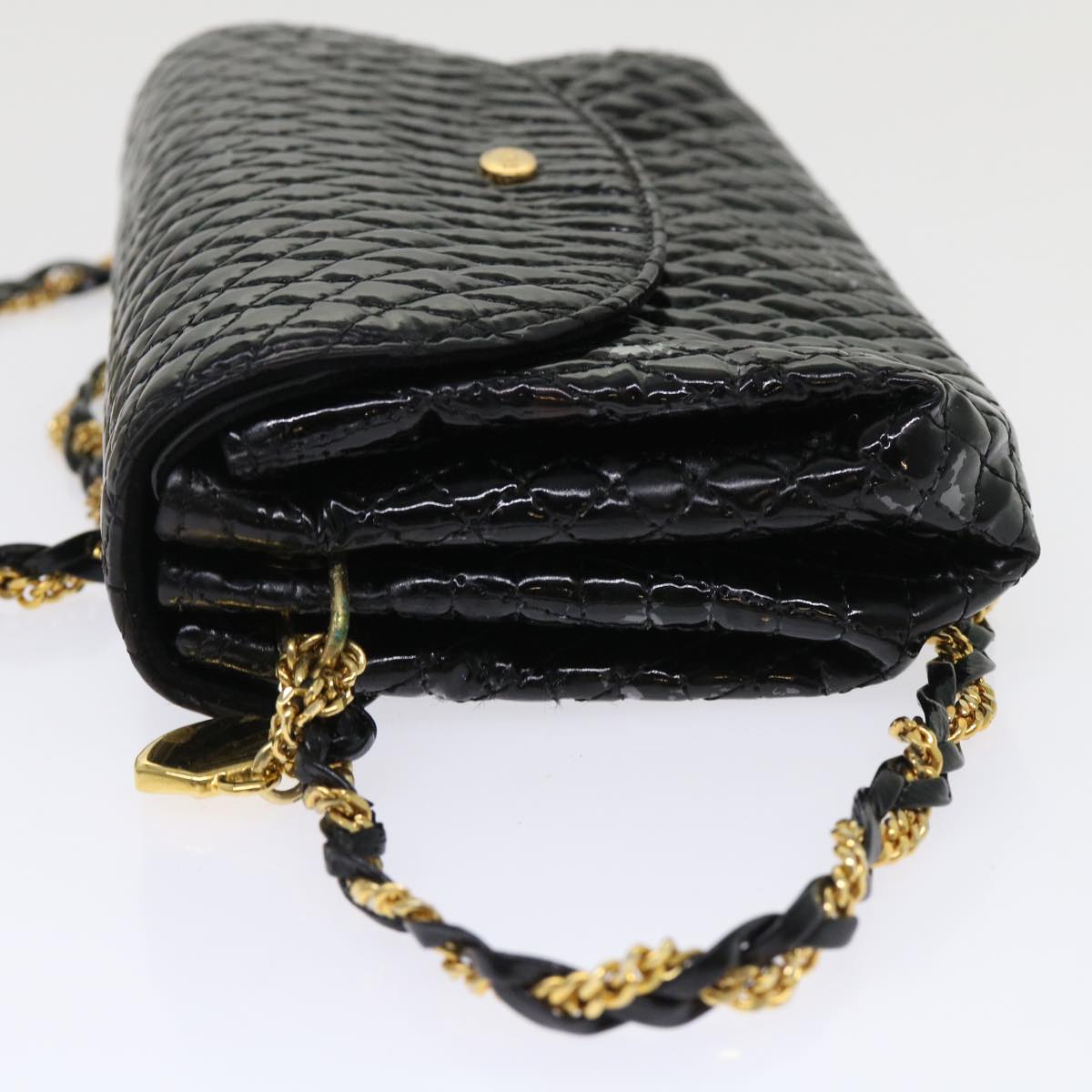 BALLY Chain Shoulder Bag Patent leather Black Auth bs6729