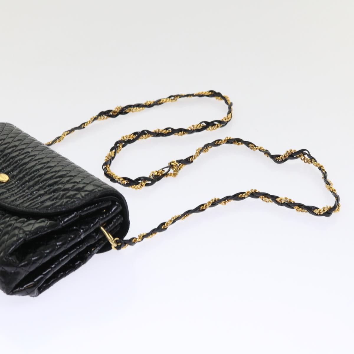 BALLY Chain Shoulder Bag Patent leather Black Auth bs6729