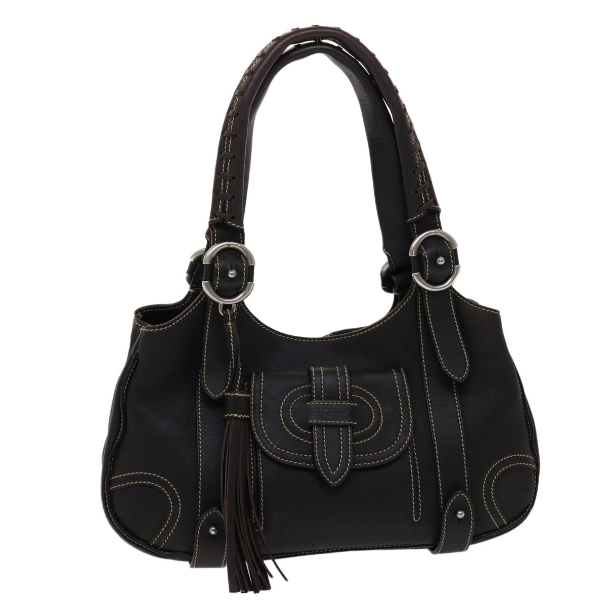 BALLY Hand Bag Leather Brown Auth bs6754