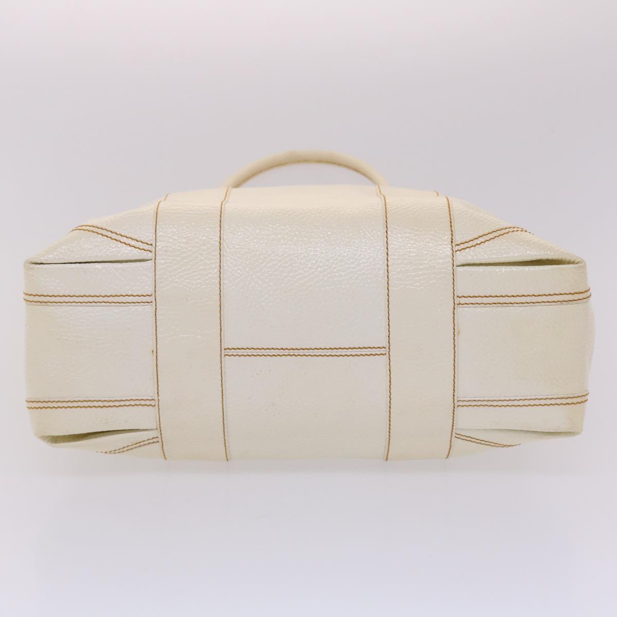 FENDI Boston Bag Leather White Auth bs6767