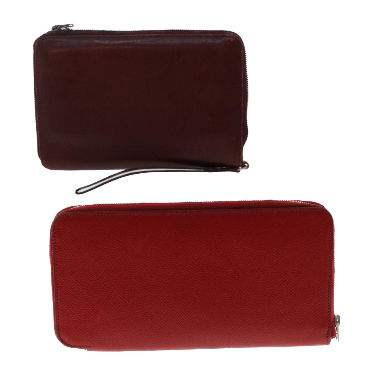 HERMES Wallet Leather 2Set Wine Red Auth bs6969